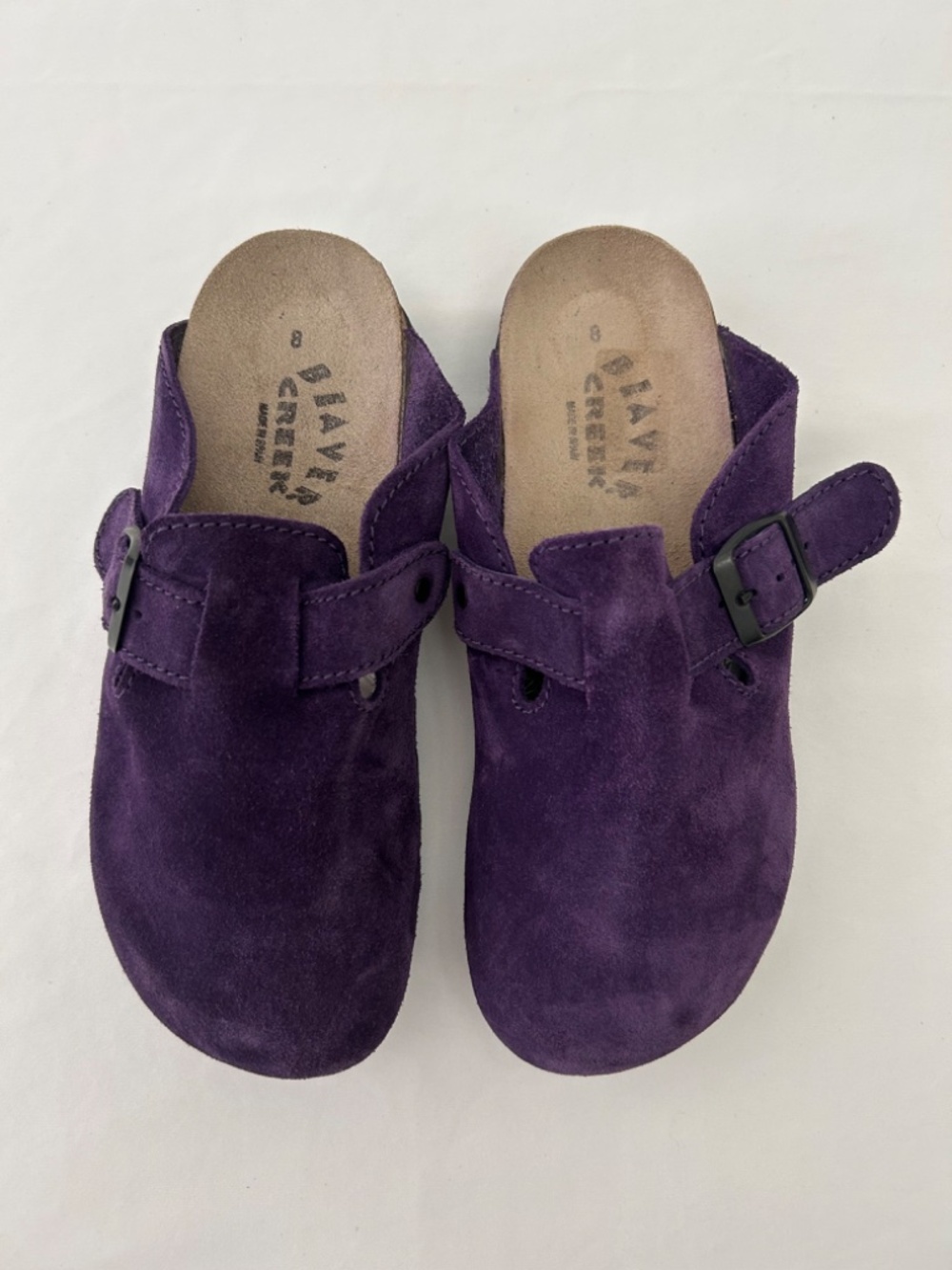 Beaver Creek Plum Purple Suede and Cork Slip-on Clogs Mules Size 8 - Picture 3 of 10